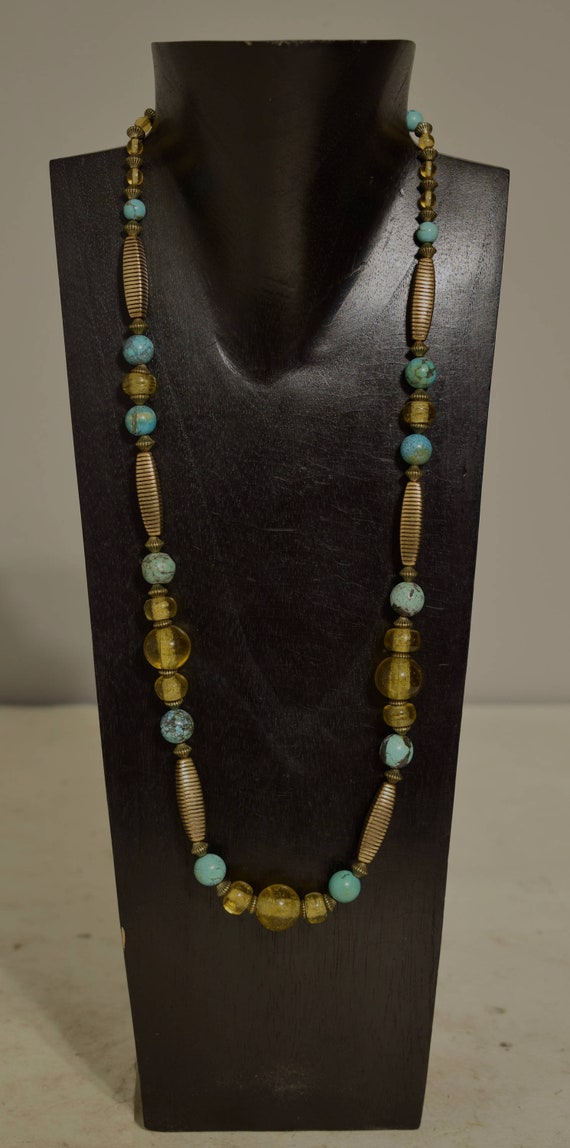 Necklace Chinese Turquoise Gold Glass Beaded Neckl