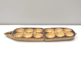 African Mancala Rectangular Folding Carved Game board Bushman Tribe