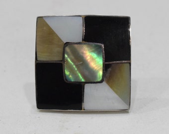 Ring Inlaid Mother of Pearl Silver Adjustable Ring Indonesia