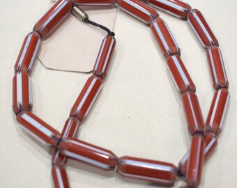 Beads India Red Blue Stripped Chevron Glass 25-26mm