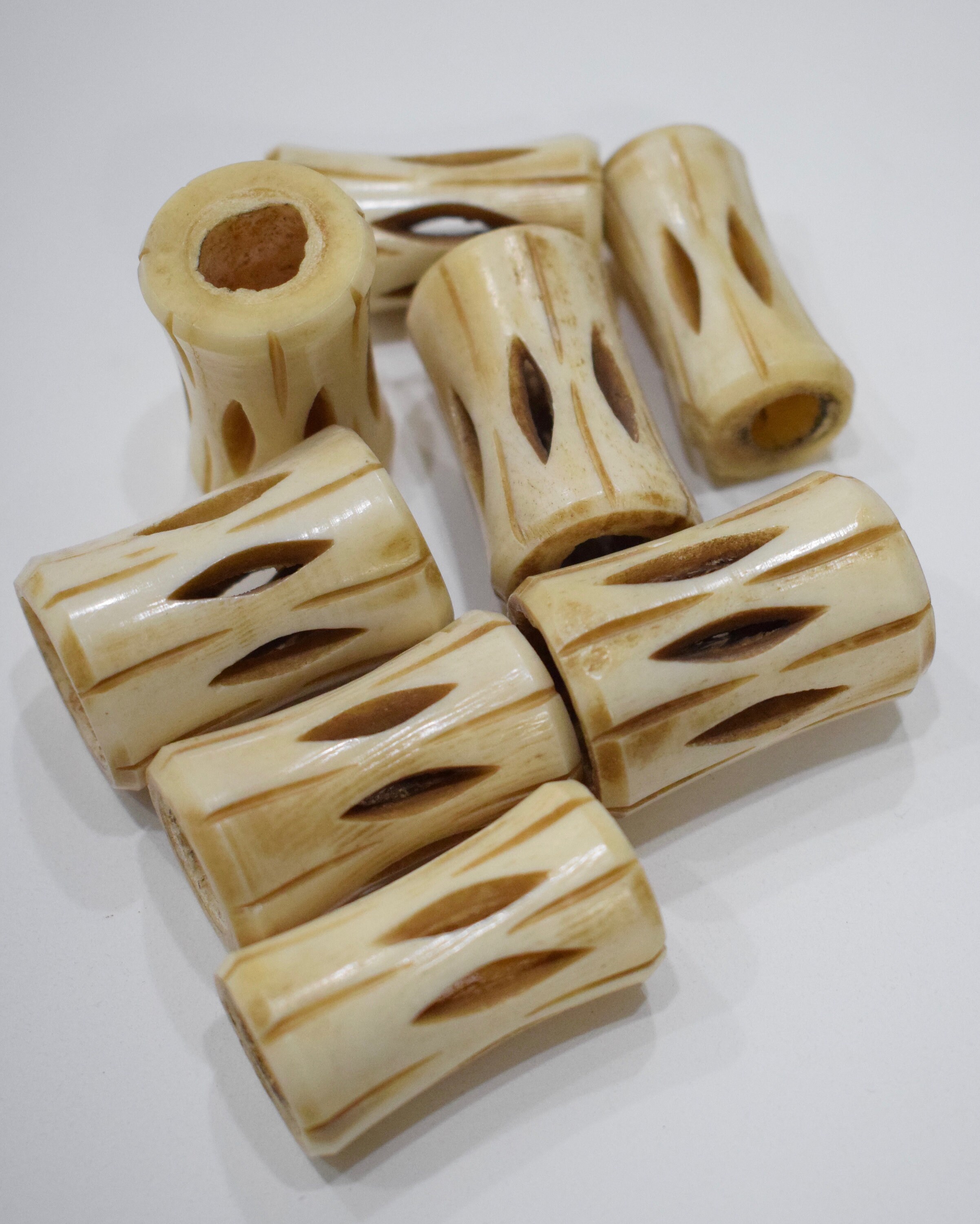 Beads Indonesian Large Bone Carved Round Tube Vintage Beads 38mm