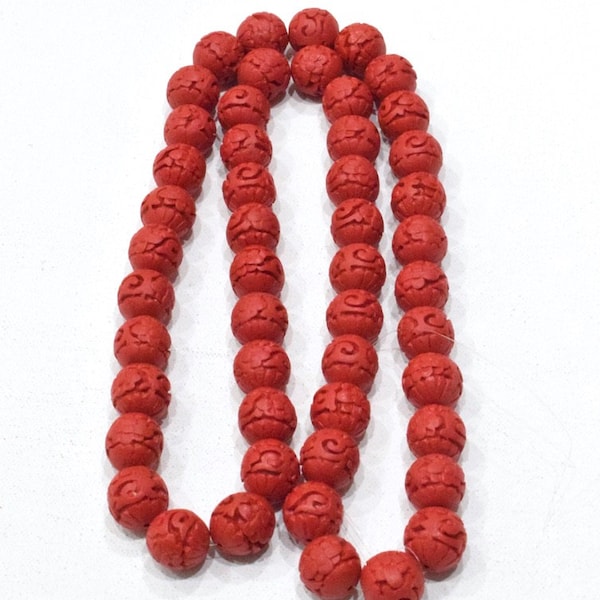 Beads Chinese Round Red Cinnabar Bead Strand