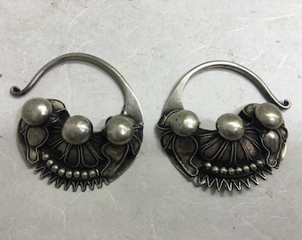 Earrings Silver Miao Hill Tribe Etched Silver Hoop Floral Earrings