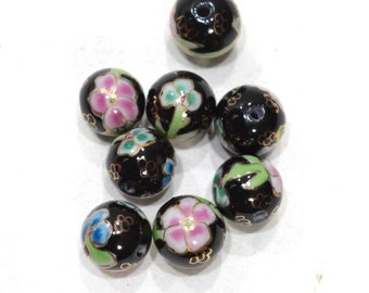 Beads Chinese Black Flower Porcelain 12mm