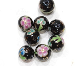 Beads Chinese Black Flower Porcelain 12mm