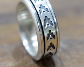 Ring Sterling Silver Etched Band Spinner Ring