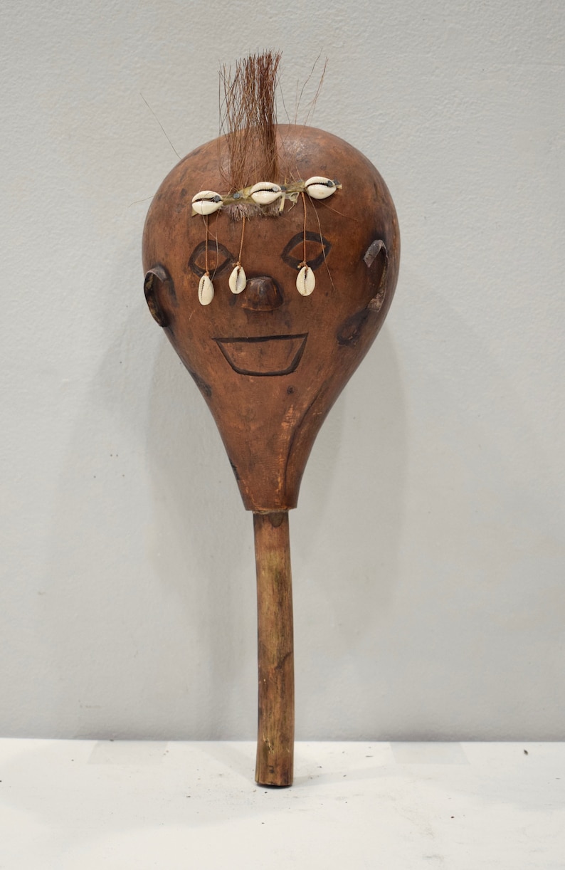 African Gourd Shaker Rattle Cowrie Shell Kenya Figure Gourd Rattle