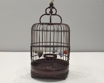 Chinese Wicker Birdcage Porcelain Water Food Bowls Wicker Birdcage