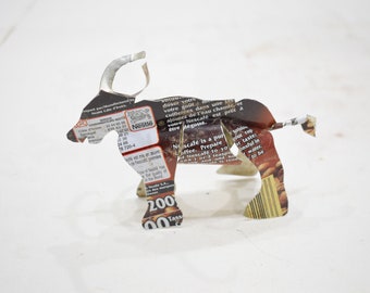 African Folk Art Toy Bull Recycled Tin Can Bull Tanzania Vintage Toy Bull