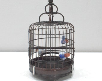 Chinese Wicker Birdcage Porcelain Water Food Bowls