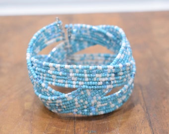 Bracelet Beaded Turquoise White Wire Cuff Bracelet