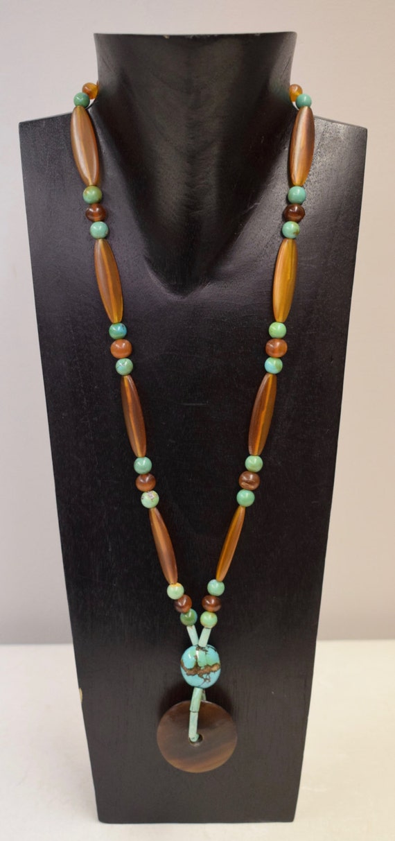 Necklace Southwest Brown  Disc Beads Tubes Chines… - image 1