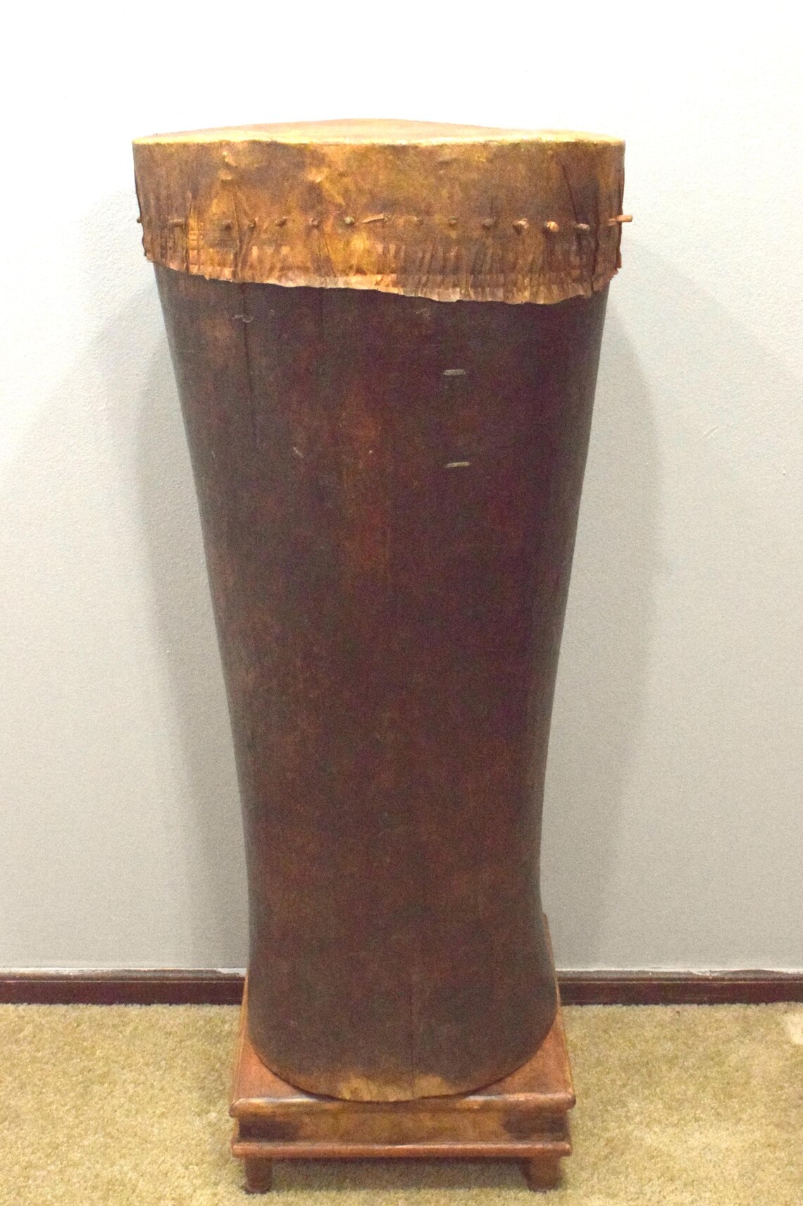 African Drum Botswana Tribal Decoration 17.5" Head, foto 4 di 5