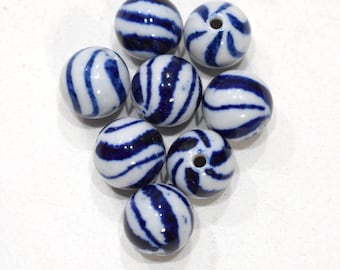 Beads Chinese Blue  White Porcelain Beads 14mm