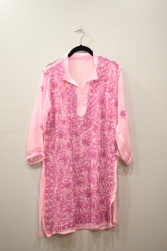 Tunic India Pink Crepe Tunic and Scarf - image 2