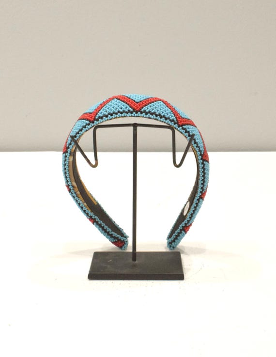 Vintage African Zulu beaded Headband Zulu Beaded Headband With Long Tassels | Traditional African  main image 3