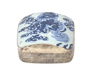 Chinese Porcelain Shard Silver Metal Box