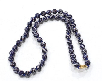 Beads Chinese Porcelain Blue Swirl Necklace Strand