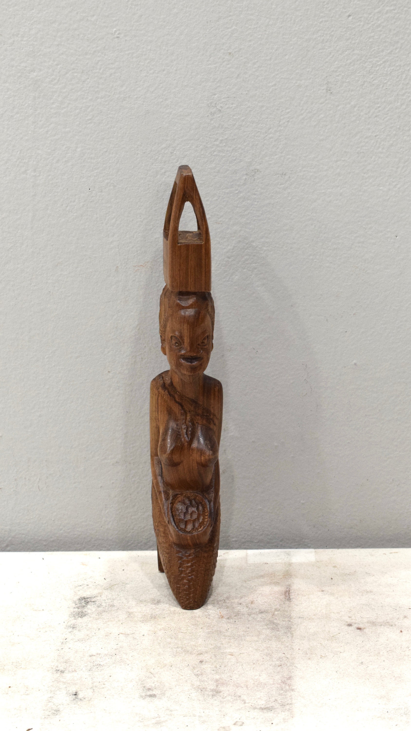 African Statue Wooden Female Figure & Child Mozambique