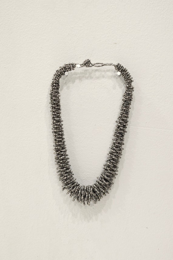 Necklace Indonesian Beaded Gunmetal Gray Loop Neck