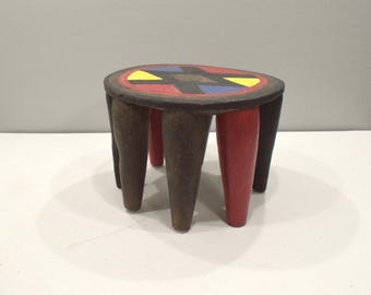 African Stool Nupe Painted Wood Nigerian Stool
