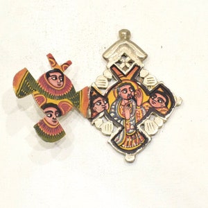 Ethiopain Painted Coptic Cross Icon Pendant