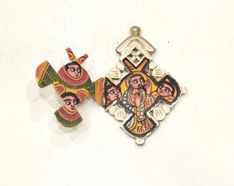 Ethiopain Painted Coptic Cross Icon Pendant