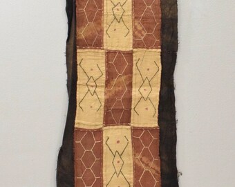 African Kuba Cloth Natural Woven Raffia Table Runner Congo