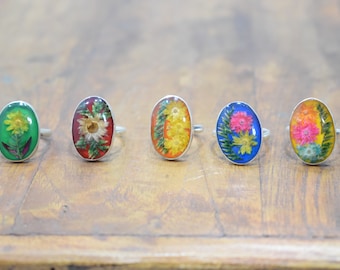 Rings Dried Real Flower Silver Rings