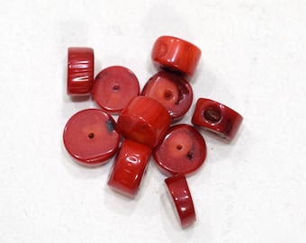 Beads Chinese Red Coral Discs 10mm