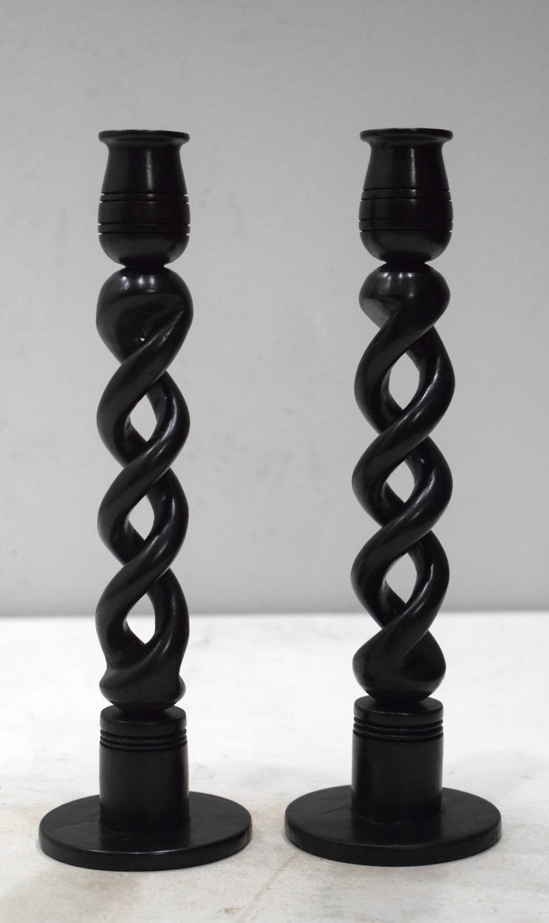 African Candle Holders Ebony Wood Pair Twined Design Candle Etsy