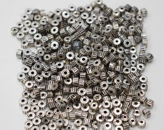 Beads Silver Small Round Grooved Beads  4mm