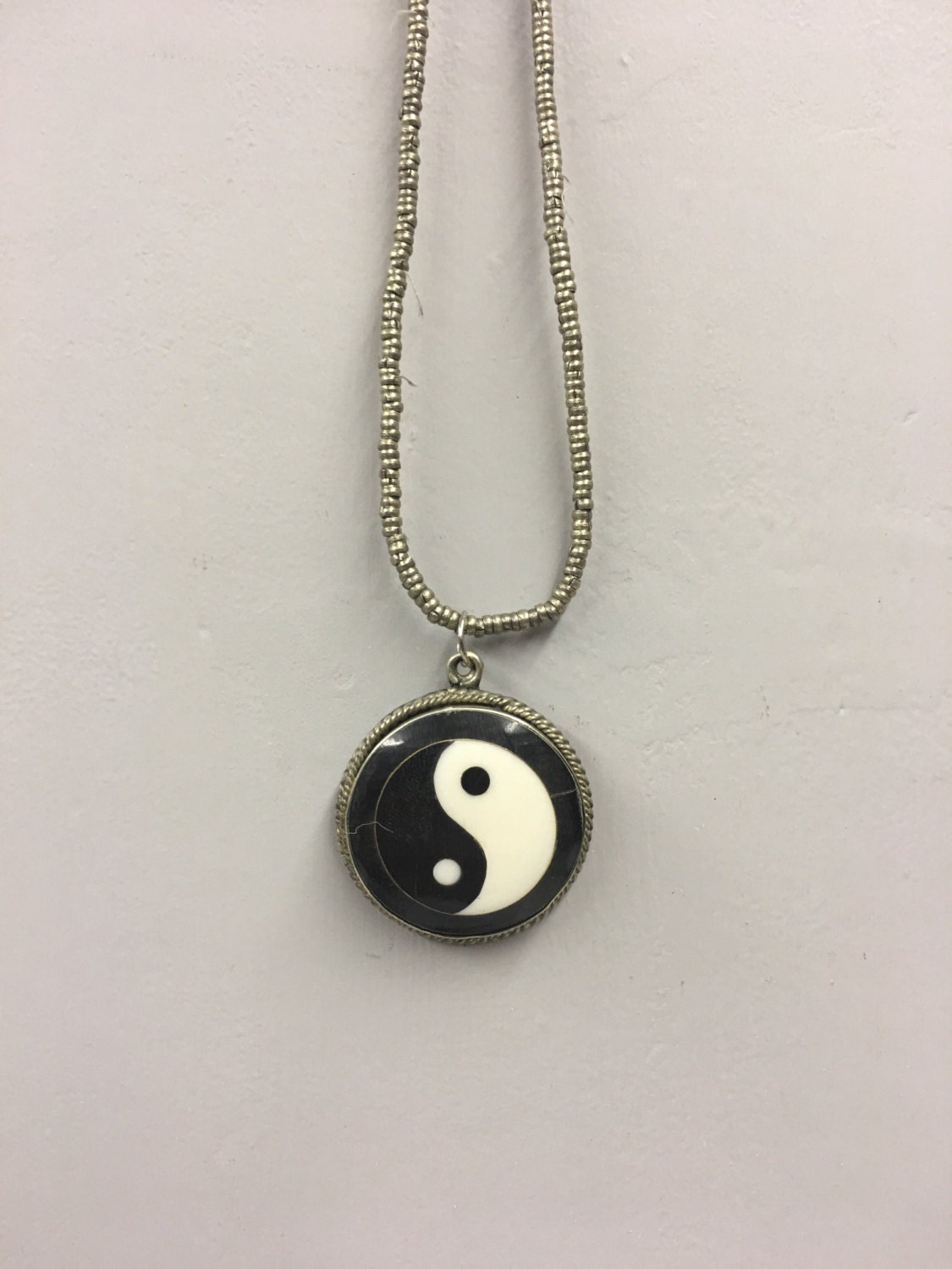 Pendant Yin and Yang Chinese Necklace Handmade Black Horn Dark White ...