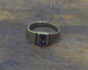Middle Eastern Bronze Red Blue Glass Kuchi Ring Size 8
