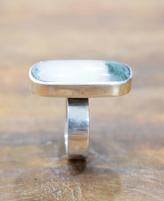 Ring Sterling Silver Rectangular Moss Agate Ring - image 4