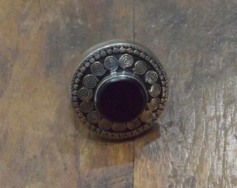 Middle Eastern Silver Black Onyx Kuchi Ring Size 10
