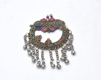 Middle Eastern Silver Kuchi Glass Pendant