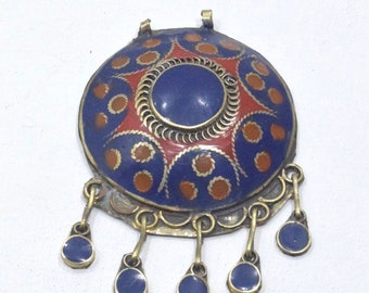 Middle Eastern Inlay Silver Lapis Pendant