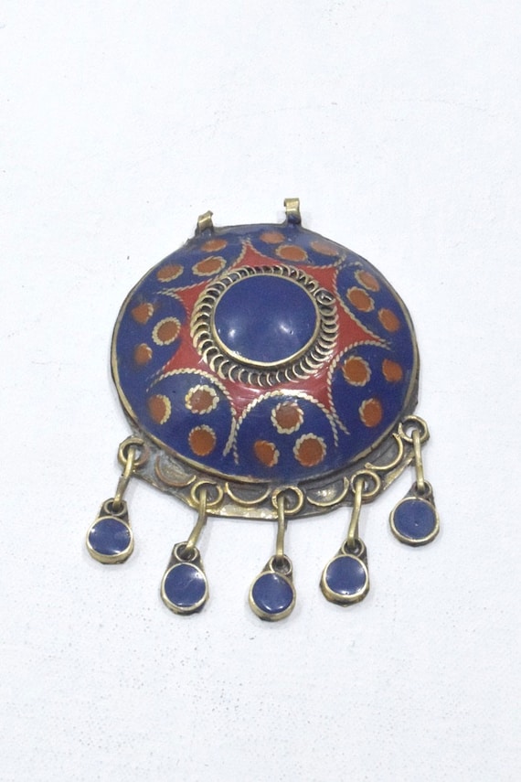 Middle Eastern Inlay Silver Lapis Pendant - image 1