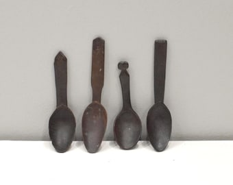Philippines Ifugao Carved Wood 4 Piece Spoon Set