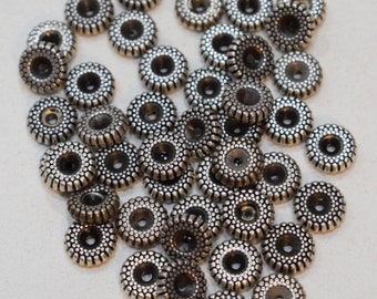 Beads Silver Etched Rondelles Vintage Beads 10mm