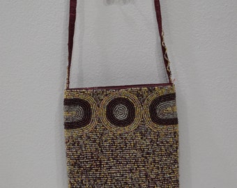 Purse Beaded Brown Gold Shoulder Bag