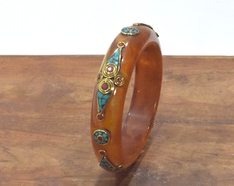 Bracelet Inlaid Stone Lucite Bangle Bracelet