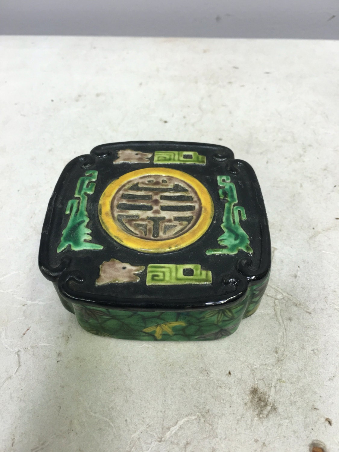 Asian Chinese Box Porcelain Box Hand Painted Handmade Handcrafted