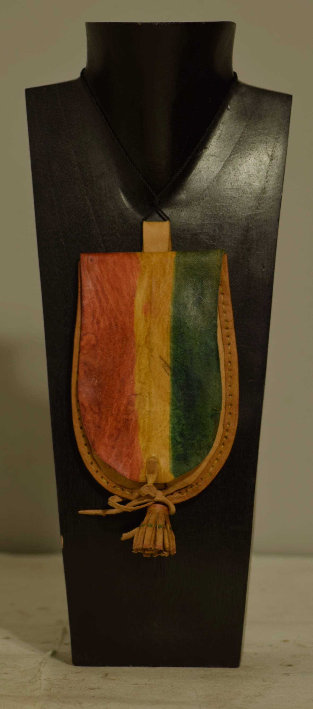 African Purse Necklace Wallet Leather Hand Painted Mossi Burkina Faso