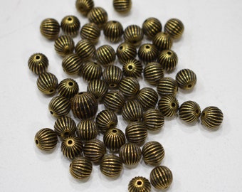 Beads Gold Grooved Round Beads 8mm