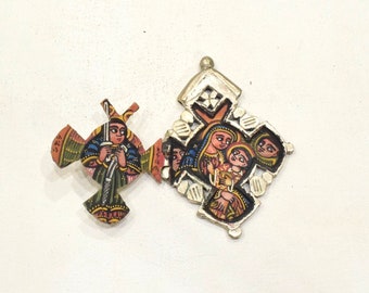 Ethiopain Painted Coptic Cross Icon Pendant