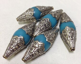 Beads Tibetan Turquoise Resin Silver Beads 60mm