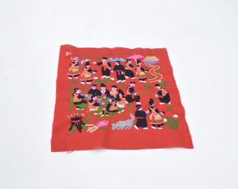Hmong Hill Tribe Embroidered Country Life  Fabric panels