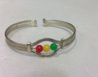 African Bracelet Silver Beaded Colorful Cuff
